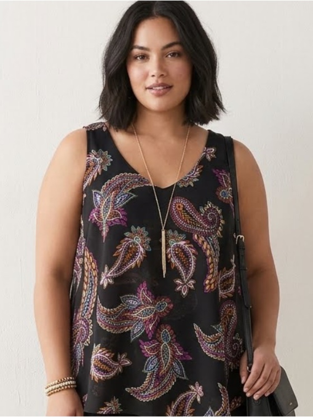 Lane Bryant Paisley Boho Blouse Lightweight Lined Sleeveless V Neck Layer 34/36